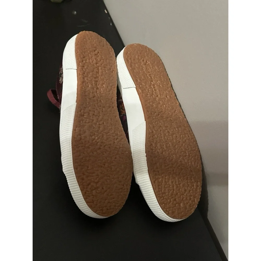 Superga Korelaw 2750 Embroidered Satin Sneakers Burgundy Floral Womens Size 7
